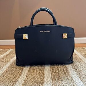 Michael Kors Black Karla Medium EW Satchel Leather handbag.